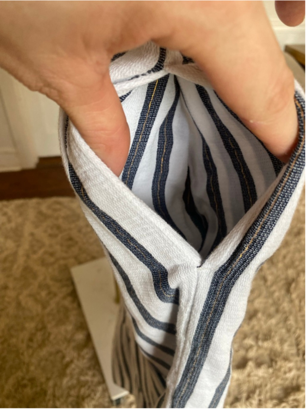 Crown & Ivy Maxi Dress White Navy Gold Stripe Cotton Coastal Resort 4th of July - Picture 5 of 8